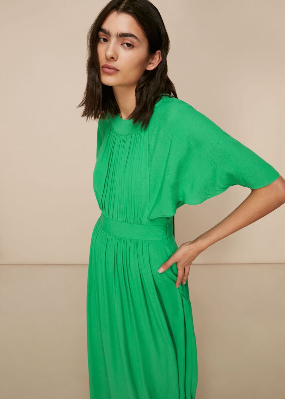 Whistles Amelia Cape Sleeve Dress Green | US-24853DBRI