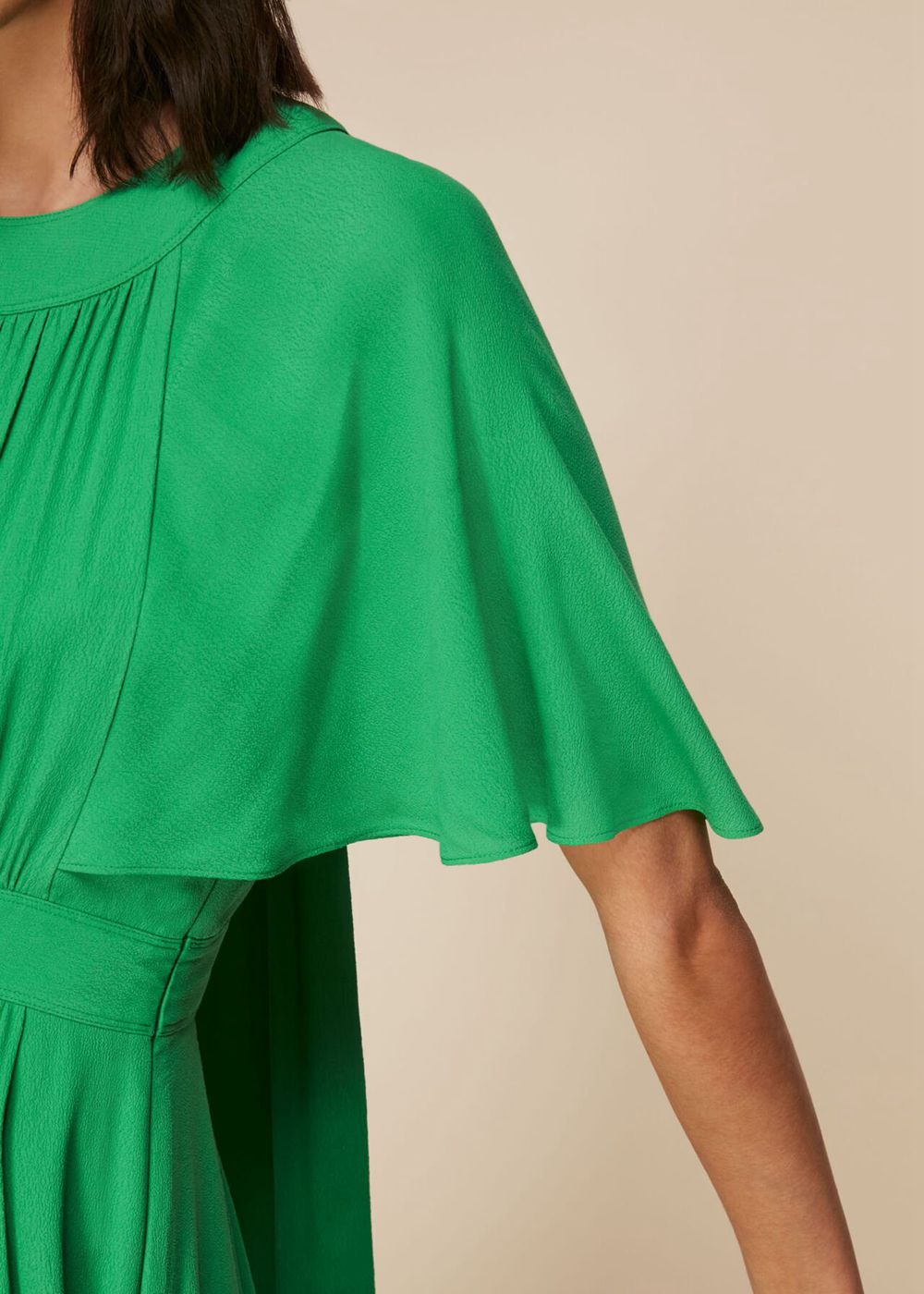 Whistles Amelia Cape Sleeve Dress Green | US-24853DBRI