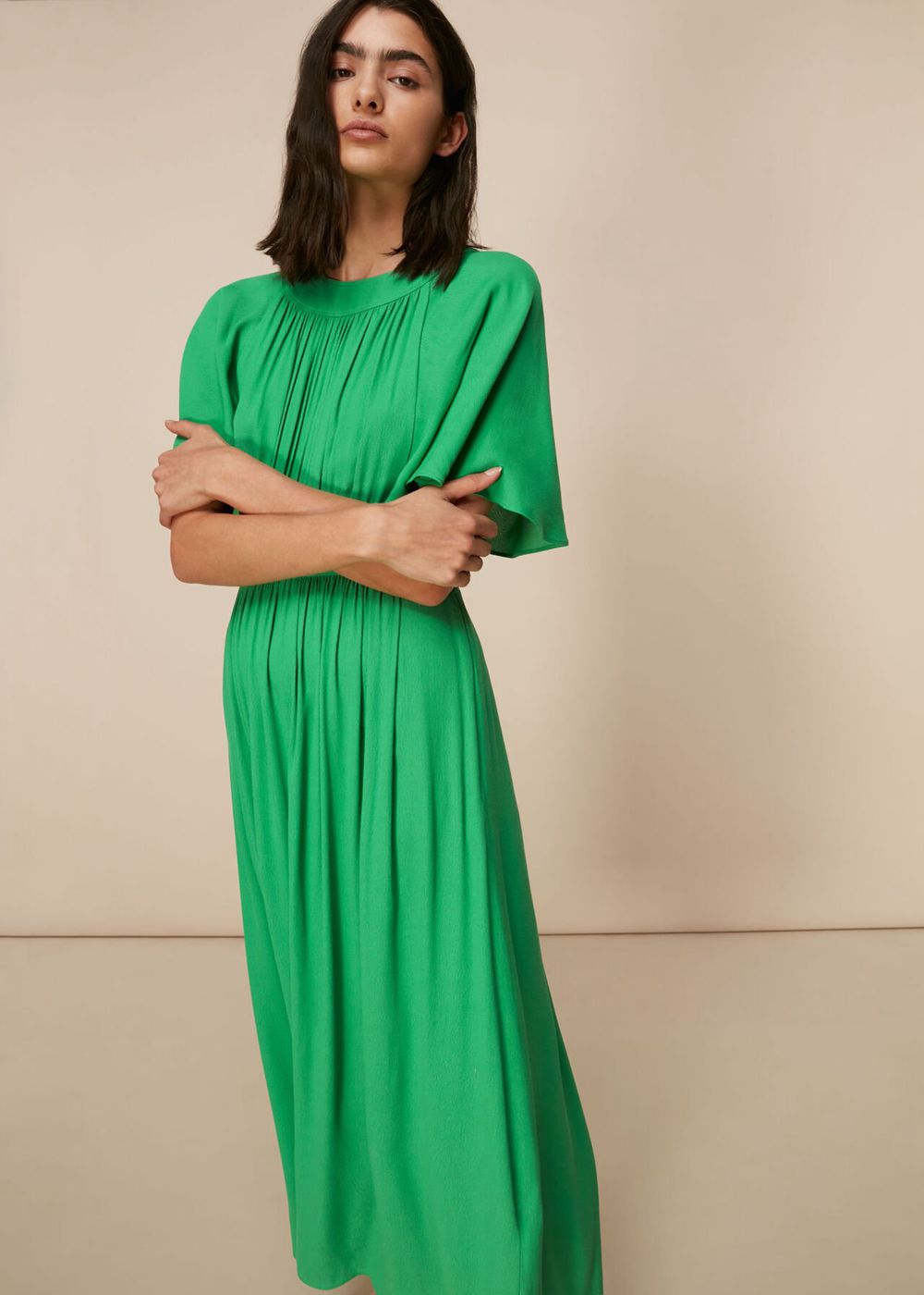 Whistles Amelia Cape Sleeve Dress Green | US-24853DBRI