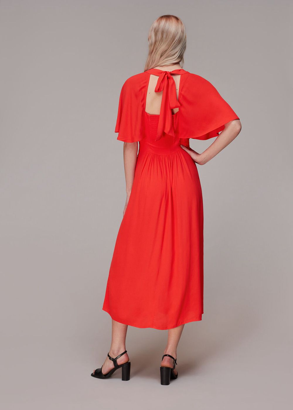 Whistles Amelia Cape Sleeve Dress Red | US-15248FVMC