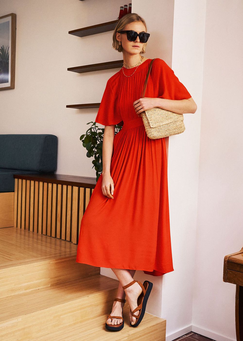 Whistles Amelia Cape Sleeve Dress Red | US-15248FVMC