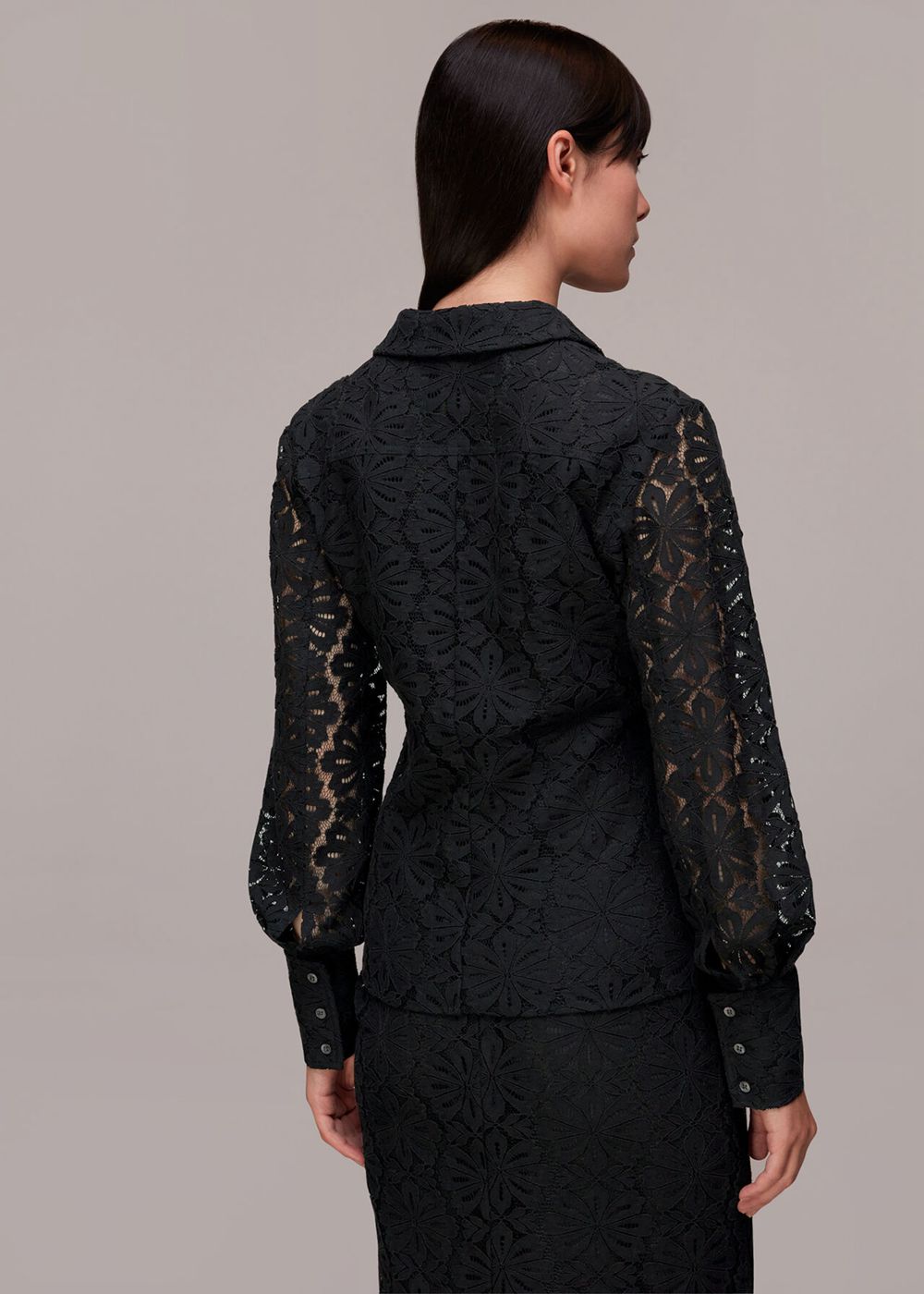 Whistles Amelia Lace Detail Shirts Black | US-26158UGOE