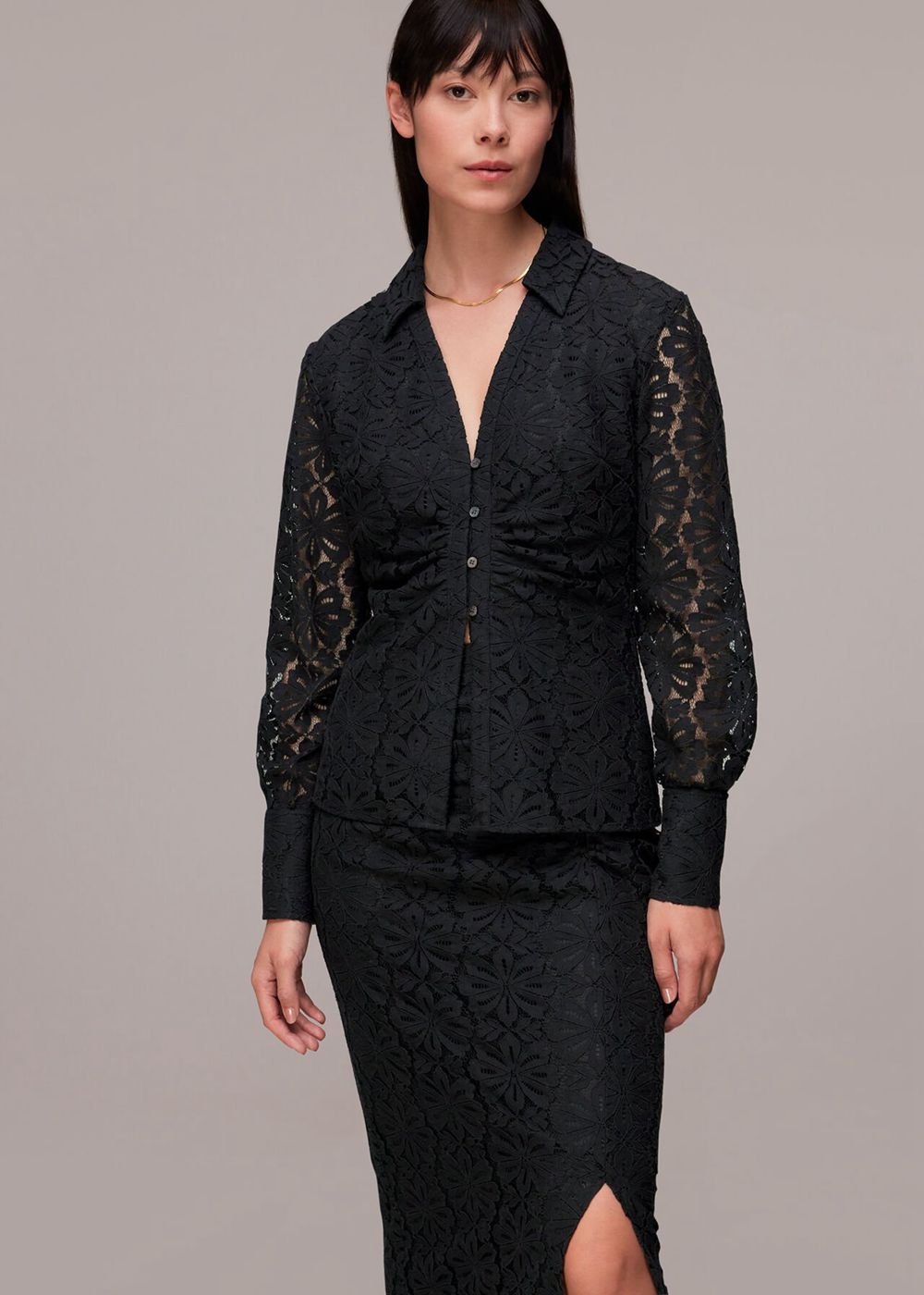 Whistles Amelia Lace Detail Shirts Black | US-26158UGOE