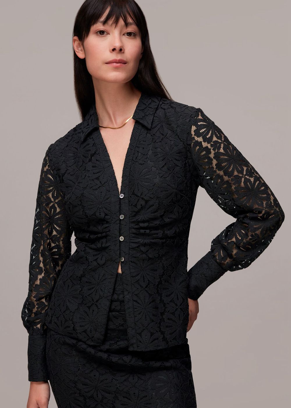 Whistles Amelia Lace Detail Shirts Black | US-26158UGOE