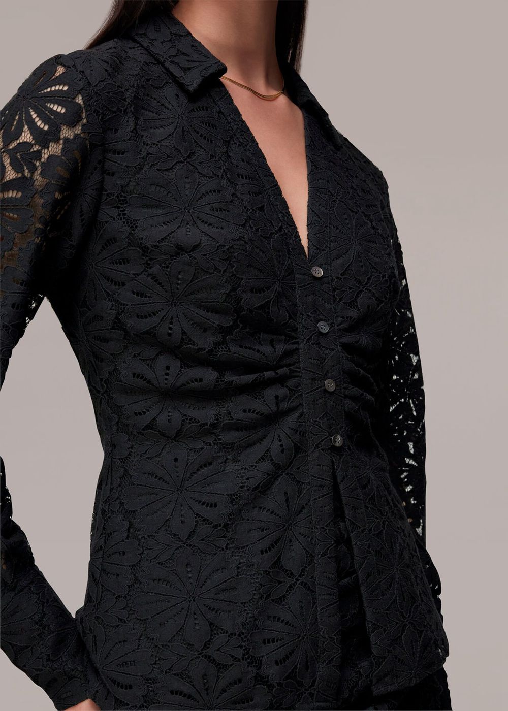 Whistles Amelia Lace Detail Shirts Black | US-26158UGOE