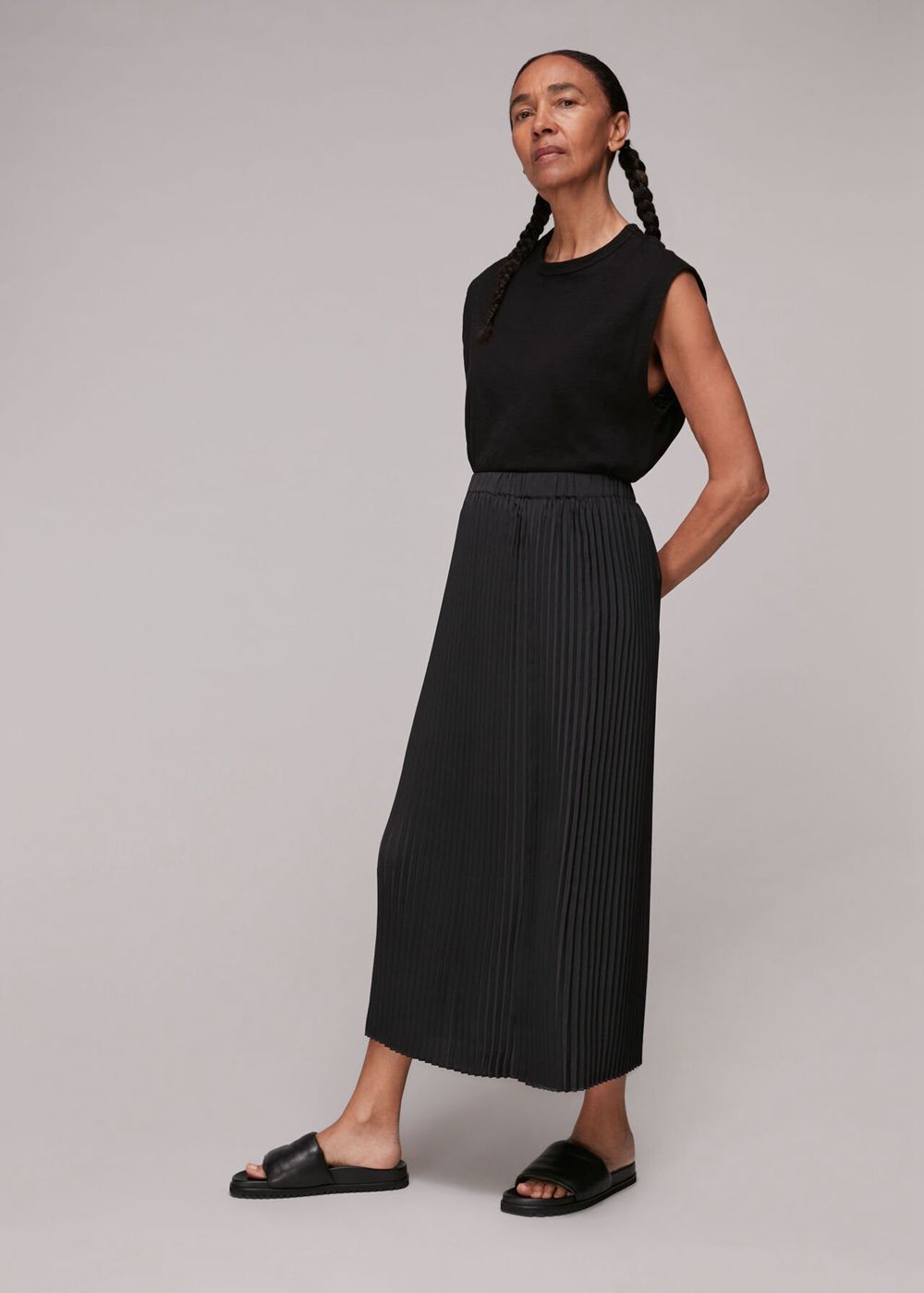 Whistles Amelia Pleated Skirts Black | US-04296KSVN