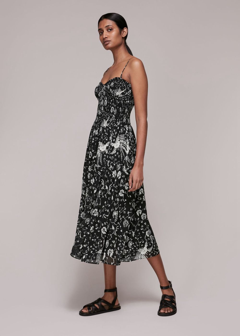 Whistles Amelie Bird Silk Mix Dress Black / Multicolor | US-51364TNDJ