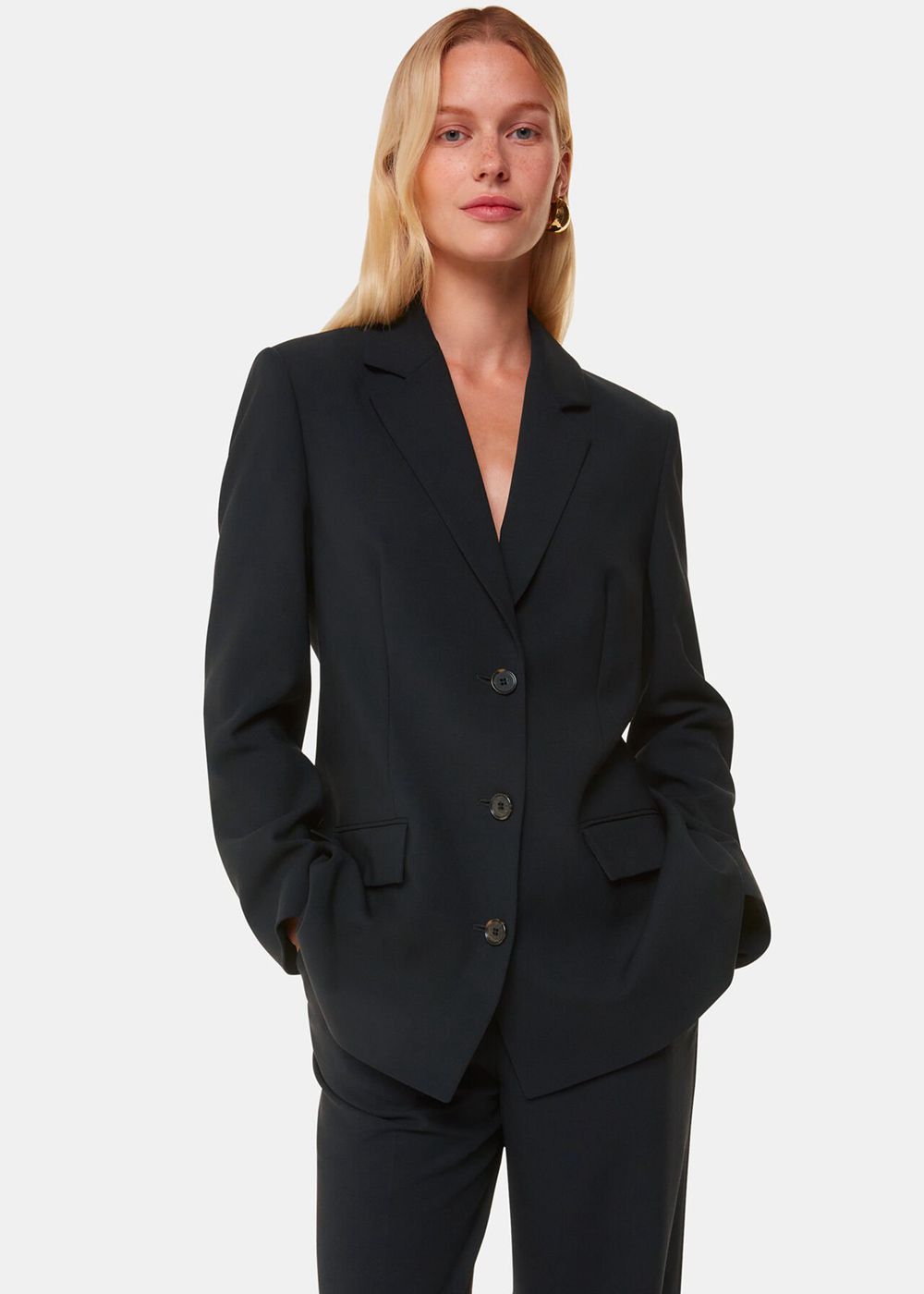 Whistles Amelie Wool Blend Blazer Black | US-62059HCSV