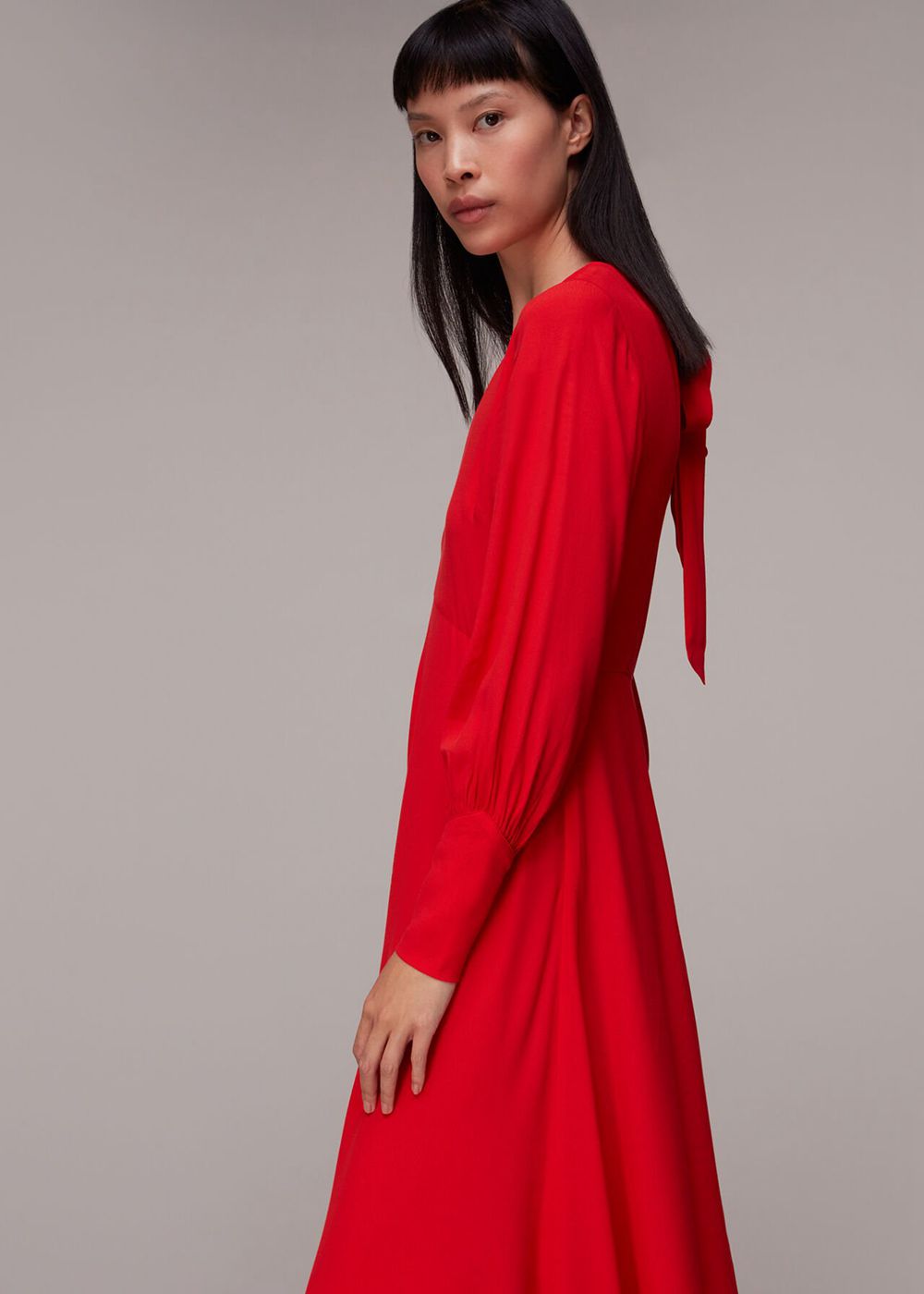 Whistles Amira Tie Detail Dress Red | US-64351EQBR