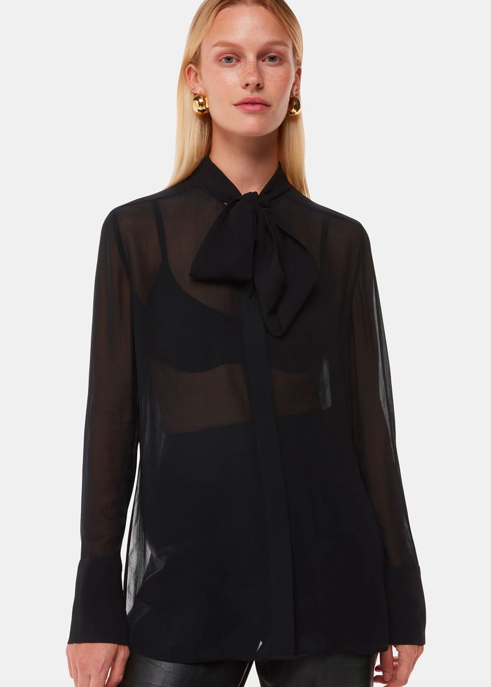 Whistles Amy Tie Detail Blouse Black | US-71423GPHI