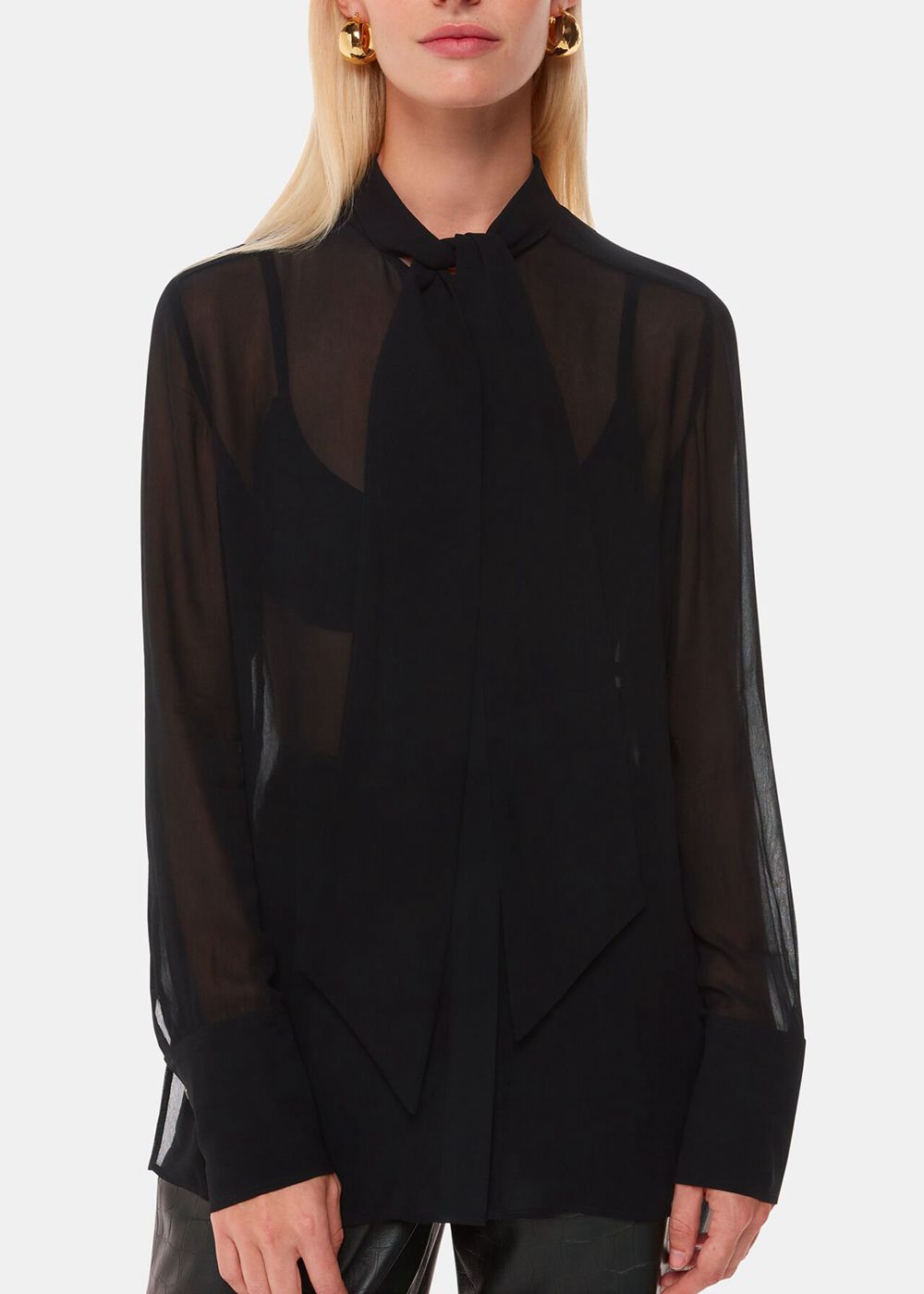 Whistles Amy Tie Detail Blouse Black | US-71423GPHI