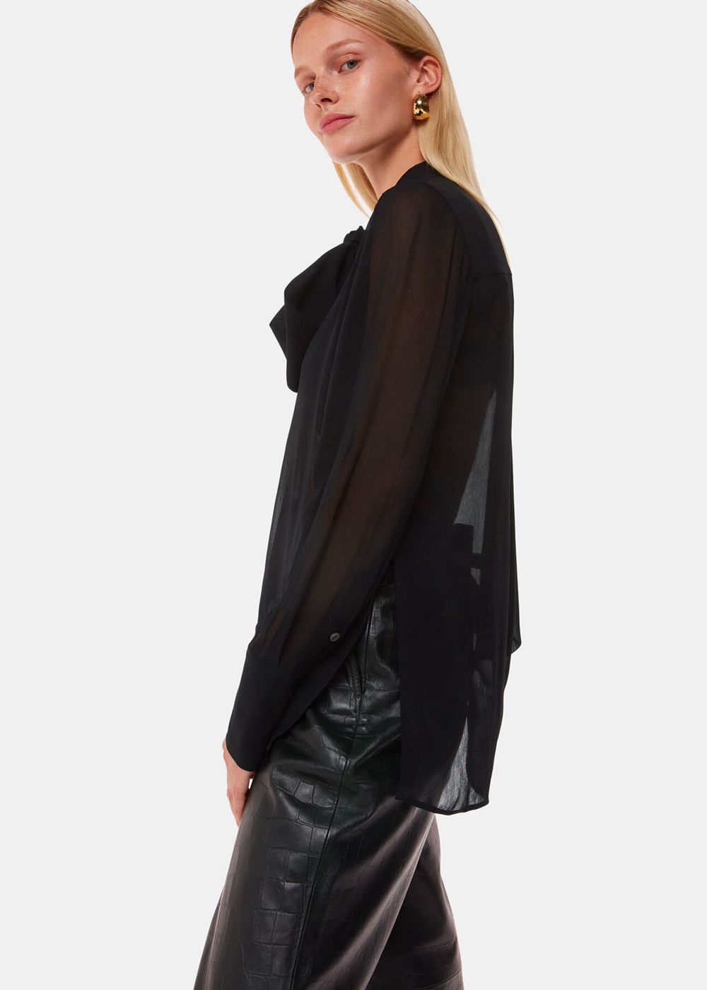 Whistles Amy Tie Detail Blouse Black | US-71423GPHI