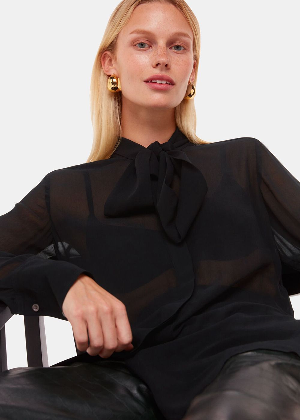 Whistles Amy Tie Detail Blouse Black | US-71423GPHI