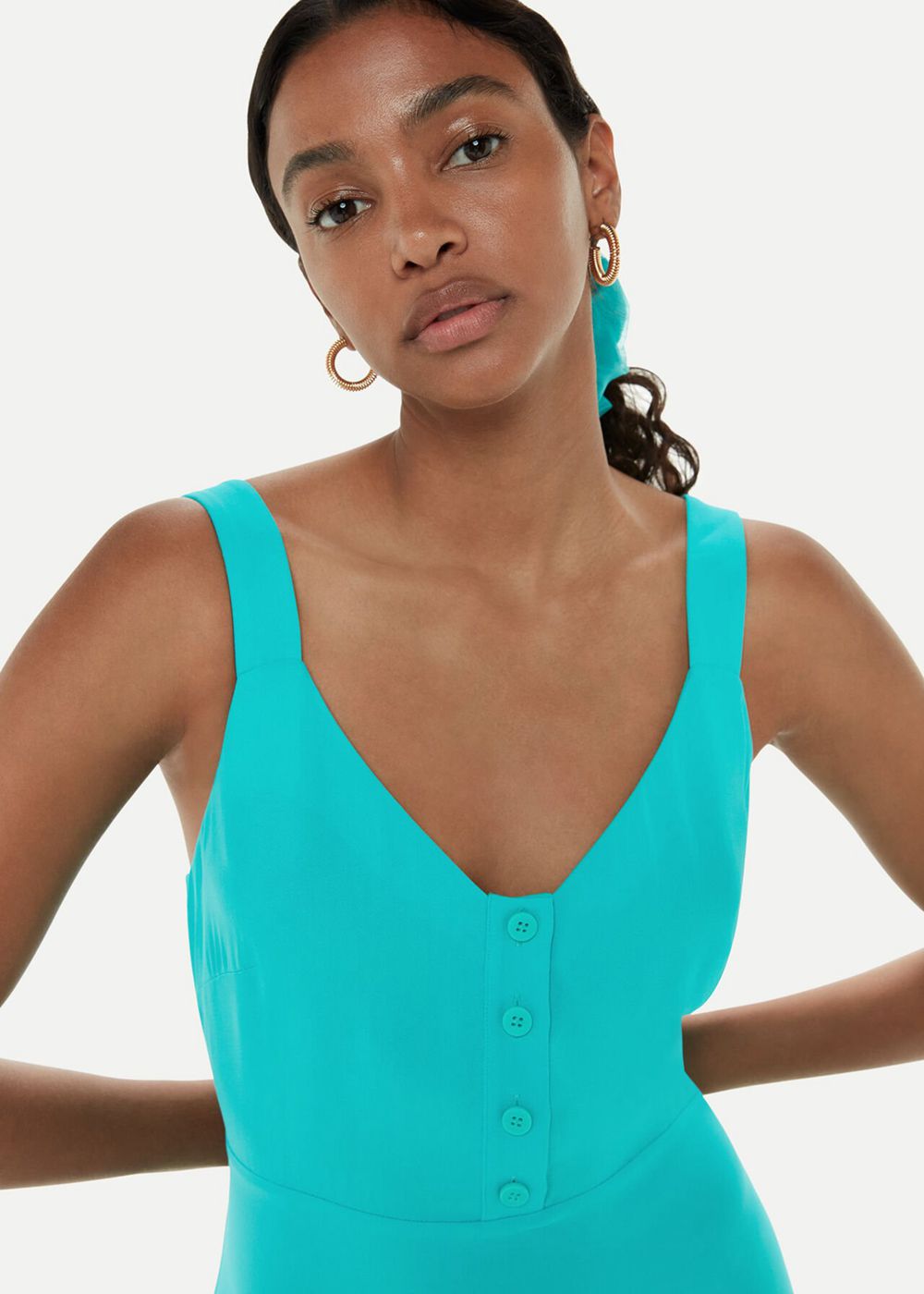 Whistles Andie Button Dress Turquoise | US-20549CQGH