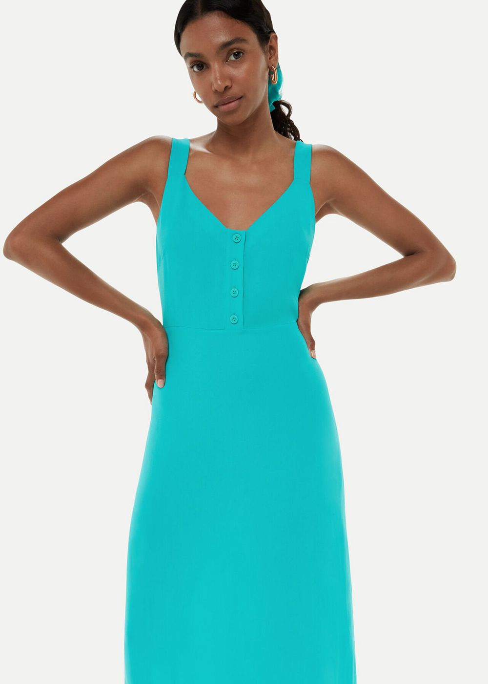 Whistles Andie Button Dress Turquoise | US-20549CQGH