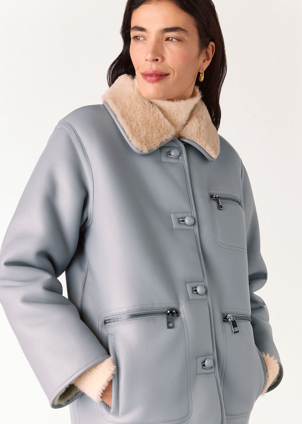 Whistles Angelina Faux Fur Jacket Grey | US-06184DASX