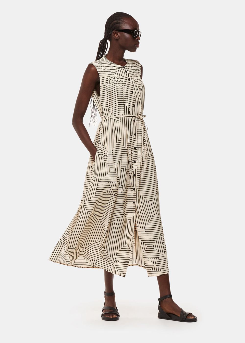 Whistles Angled Stripe Ilana Dress White / Multicolor | US-37851ANFT