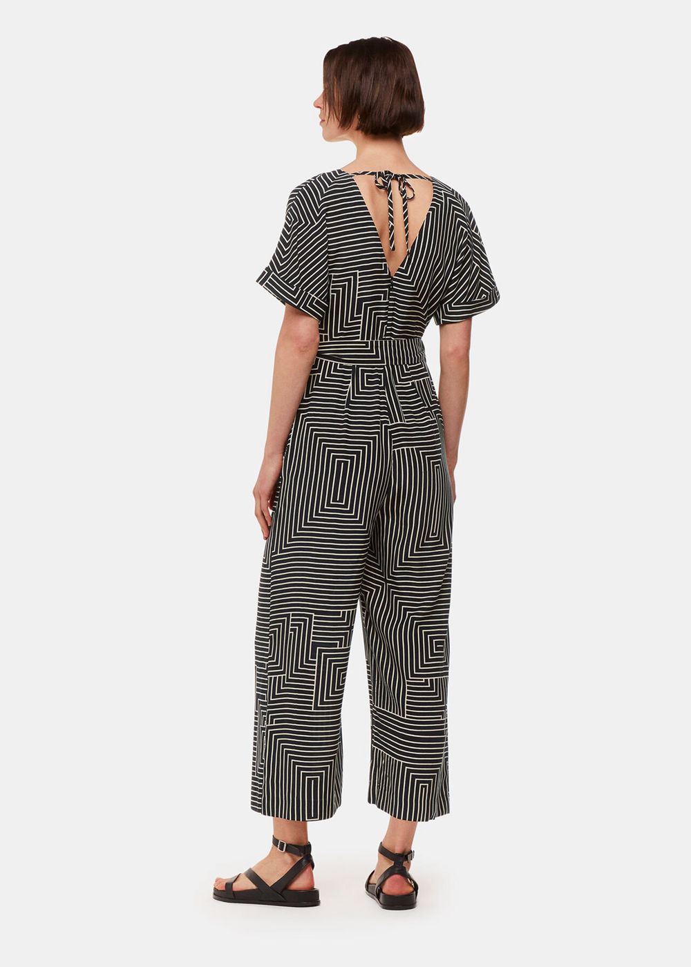 Whistles Angled Stripe Jumpsuit Black / White | US-27896UTLV