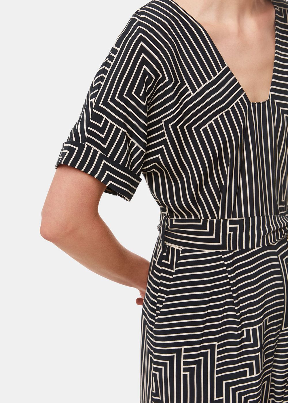 Whistles Angled Stripe Jumpsuit Black / White | US-27896UTLV