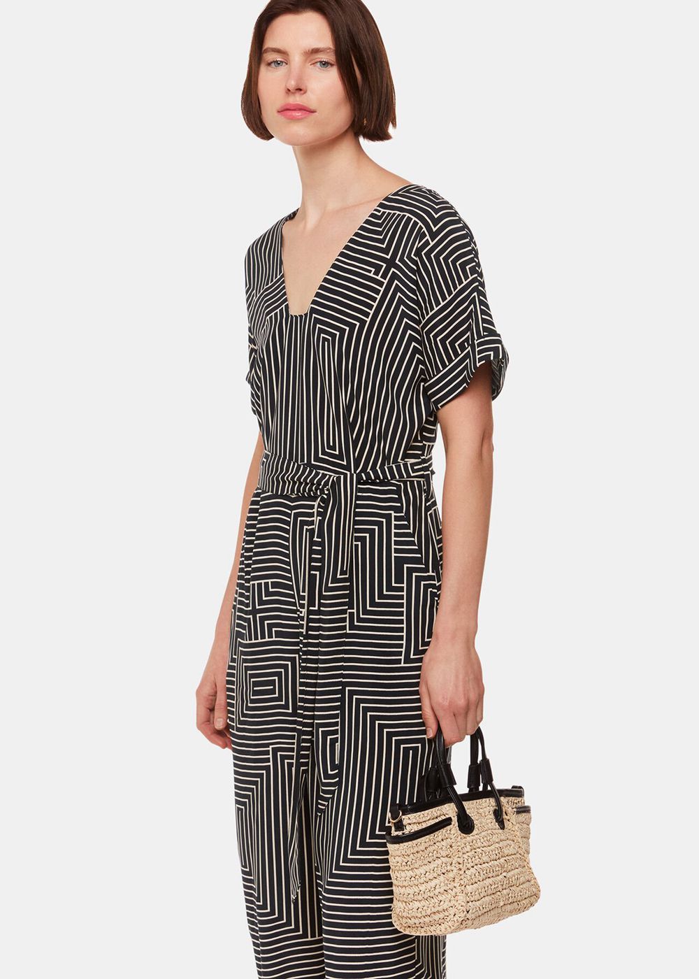 Whistles Angled Stripe Jumpsuit Black / White | US-27896UTLV