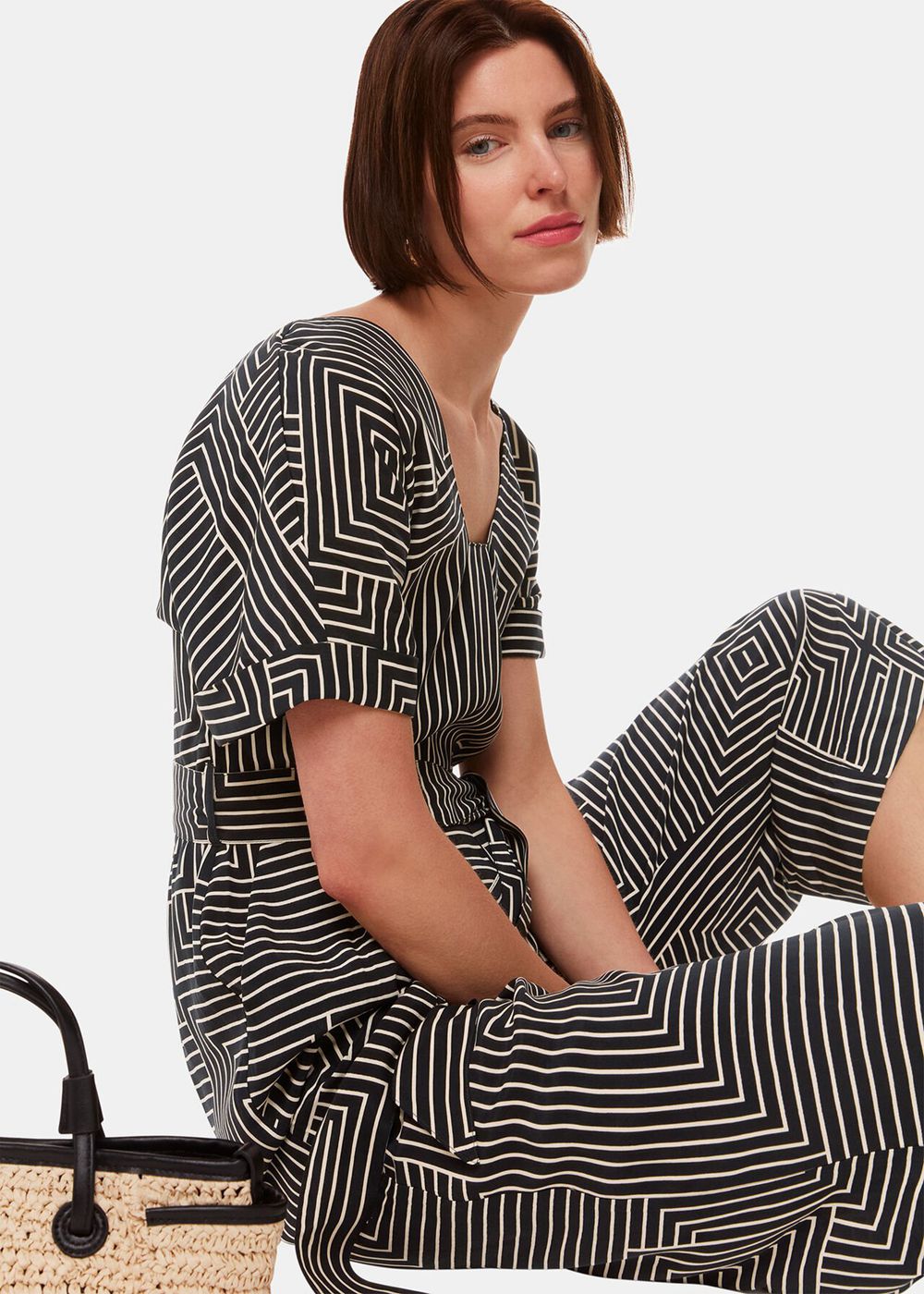 Whistles Angled Stripe Jumpsuit Black / White | US-27896UTLV