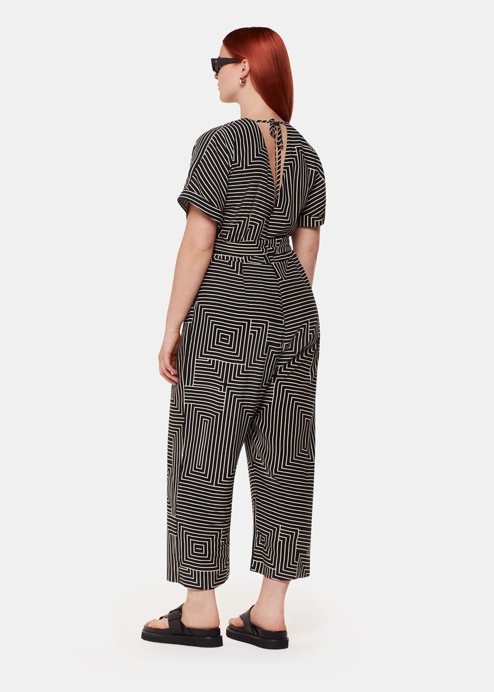 Whistles Angled Stripe Jumpsuit Black / White | US-27896UTLV