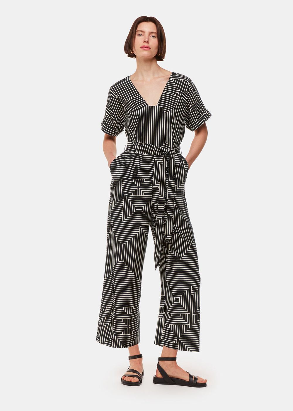 Whistles Angled Stripe Jumpsuit Black / White | US-20167SBDC