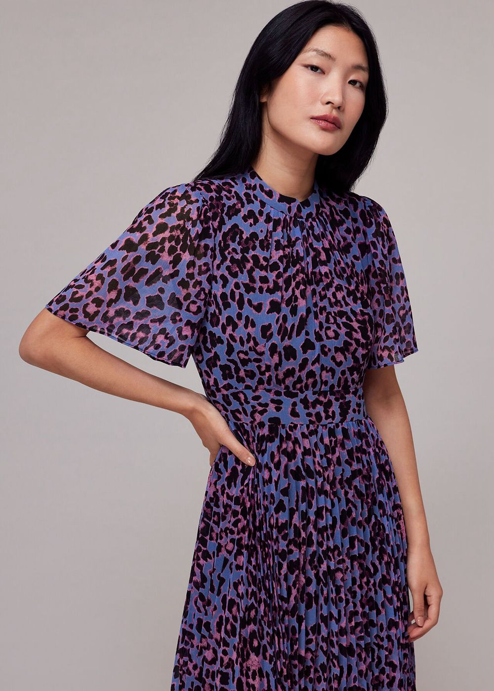 Whistles Animal Cheetah Pleated Dress Purple / Multicolor | US-28714HEVB