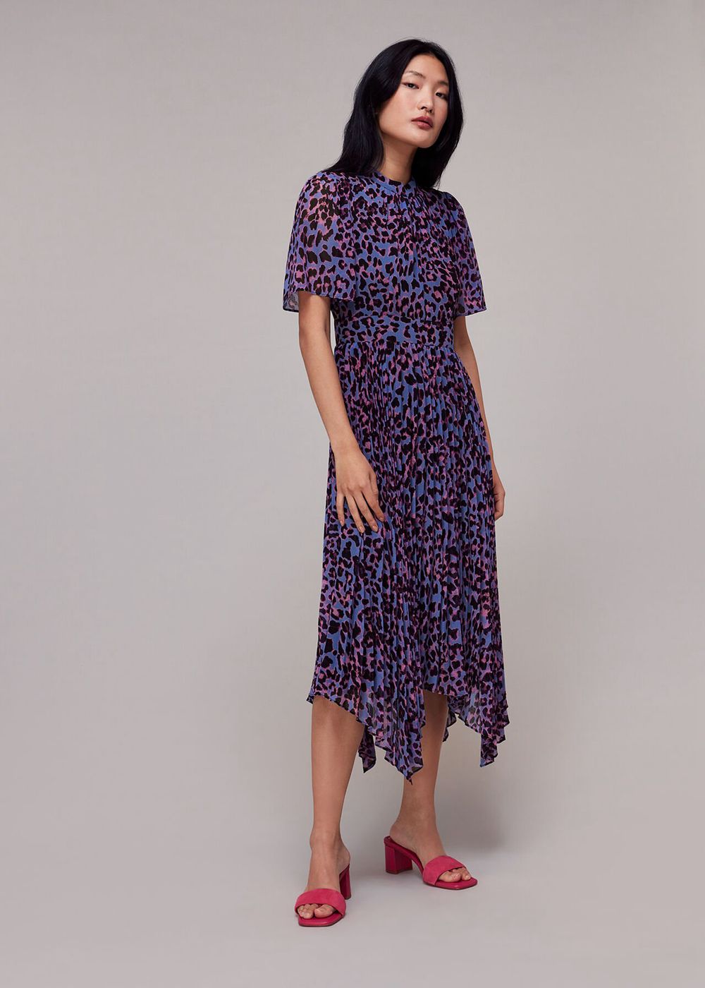 Whistles Animal Cheetah Pleated Dress Purple / Multicolor | US-28714HEVB