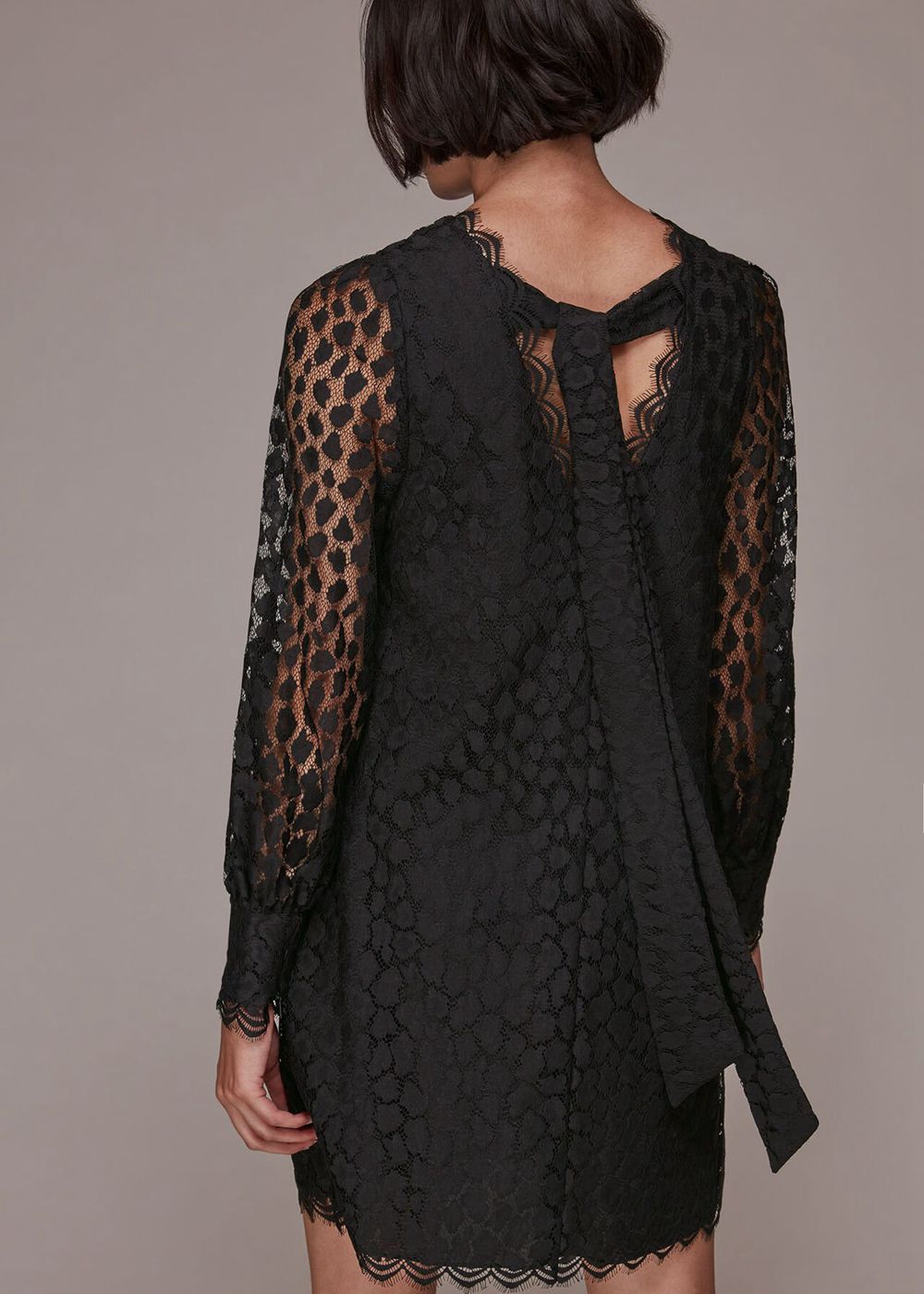 Whistles Animal Lace Tie Detail Dress Black | US-15349ALIP