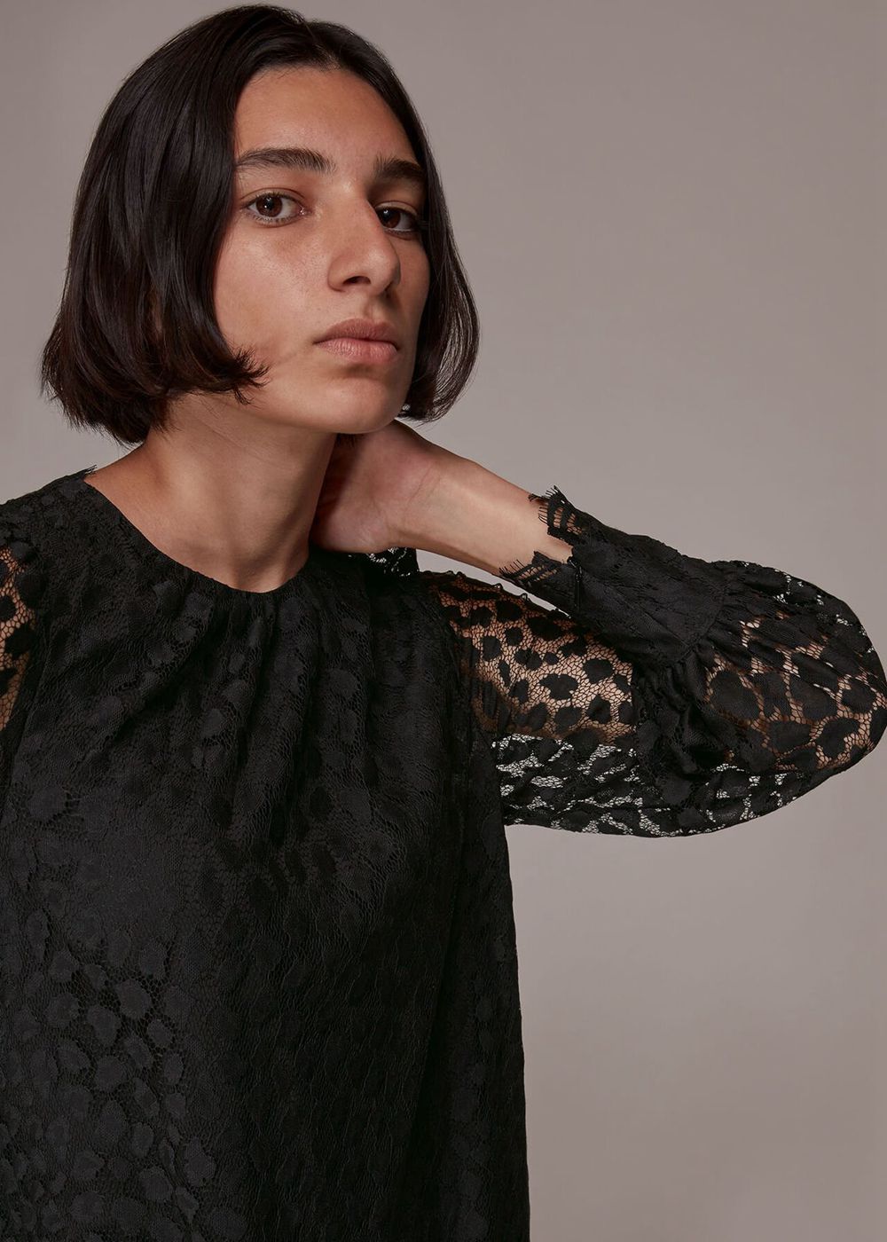 Whistles Animal Lace Tie Detail Dress Black | US-15349ALIP