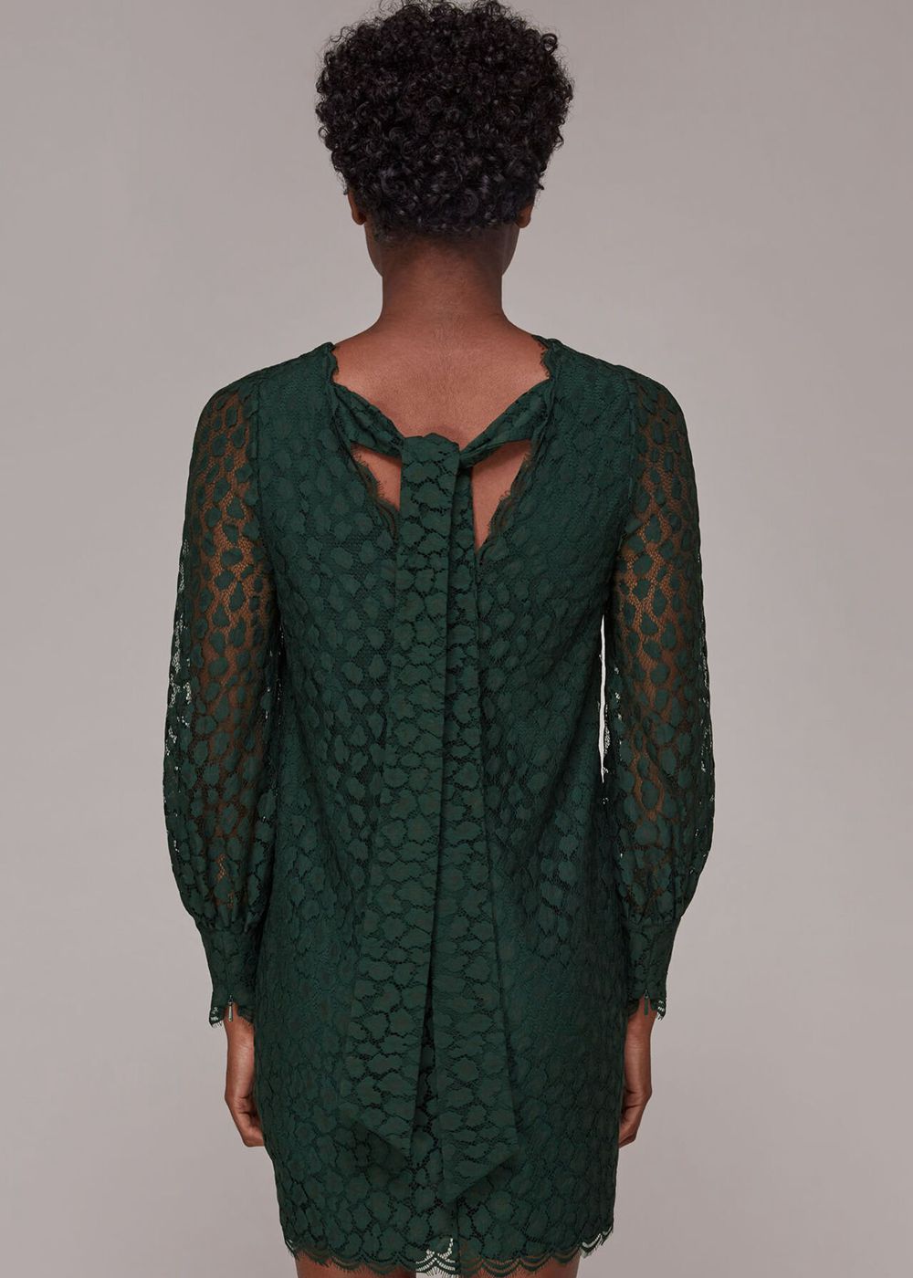 Whistles Animal Lace Tie Detail Dress Dark Green | US-05369DBWR