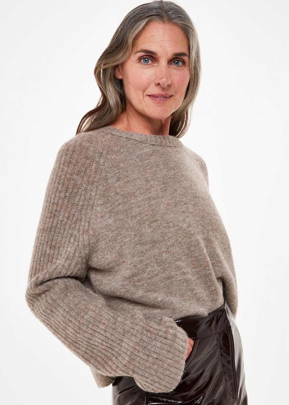 Whistles Anna Wool Mix Crew Knitwear Neutral | US-10974UTDL