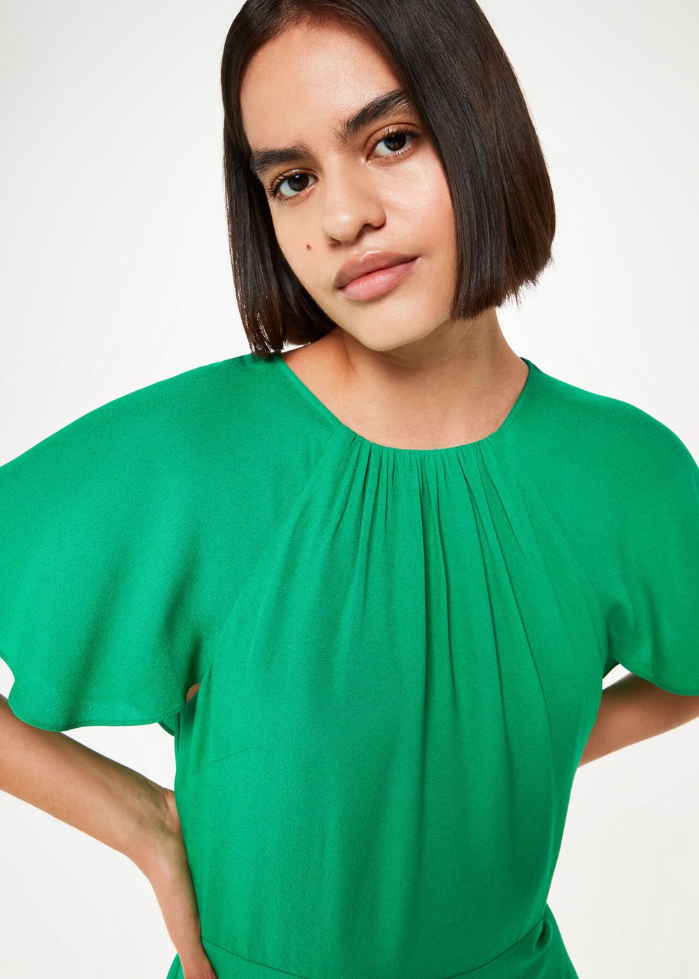 Whistles Annabelle Cape Sleeve Dress Green | US-71036YKJX