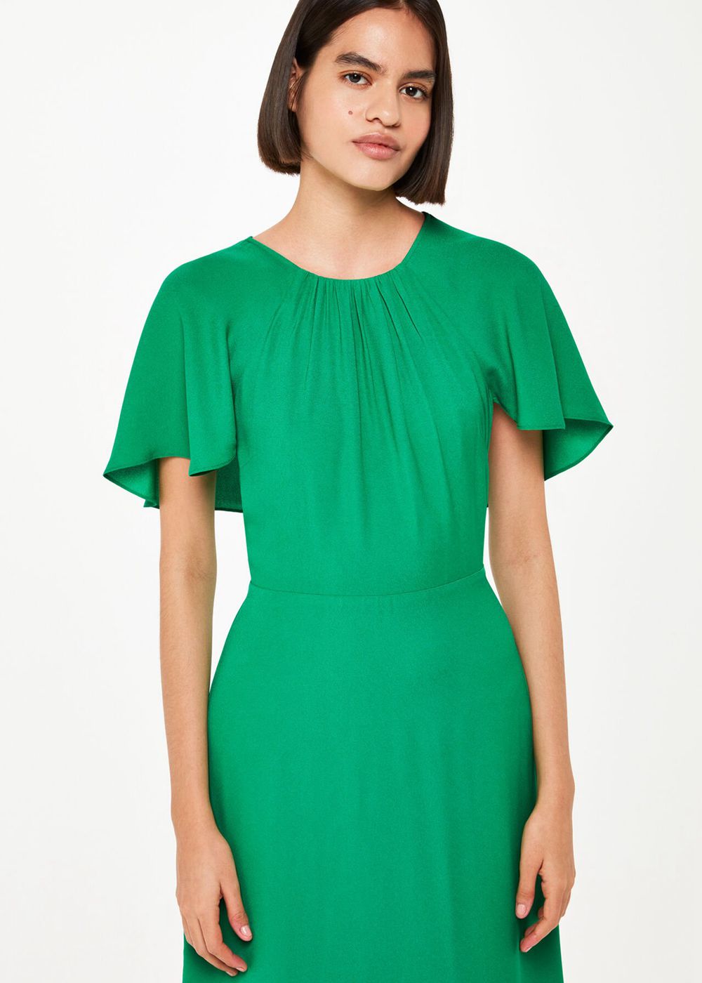 Whistles Annabelle Cape Sleeve Dress Green | US-71036YKJX