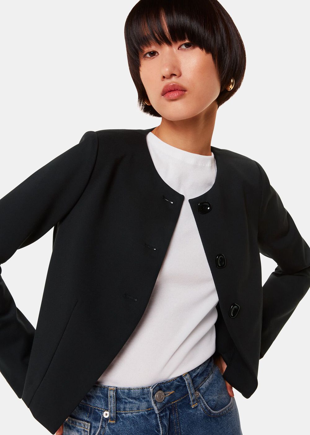 Whistles Anne Ponte Button Jacket Black | US-38276CMBP