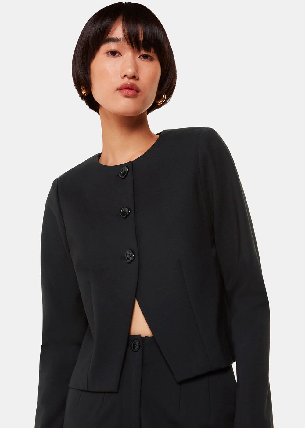 Whistles Anne Ponte Button Jacket Black | US-38276CMBP