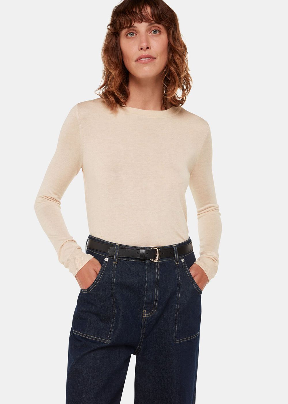 Whistles Annie Sparkle Crew Neck Sweater White | US-49268XEKI