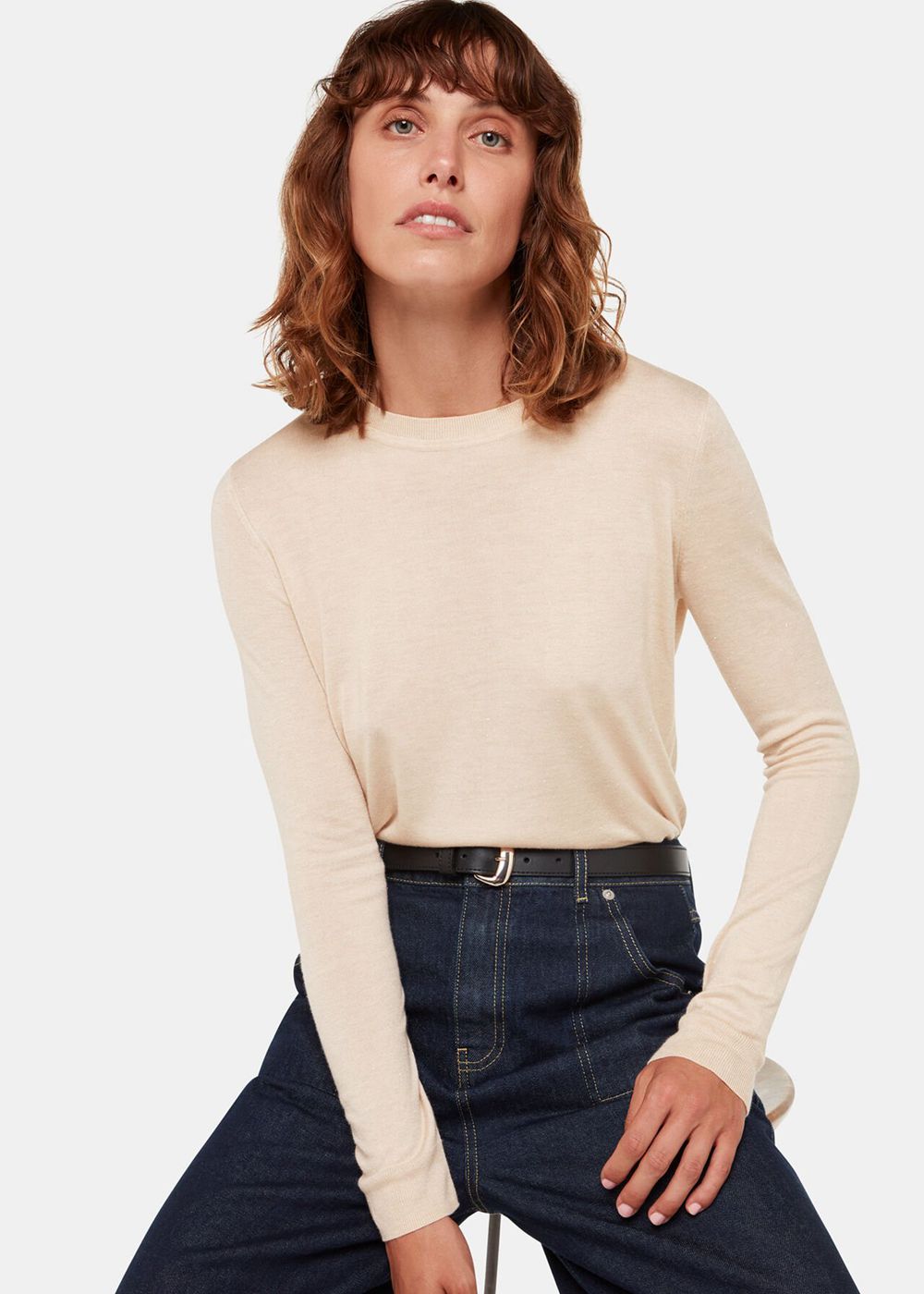 Whistles Annie Sparkle Crew Neck Sweater White | US-49268XEKI