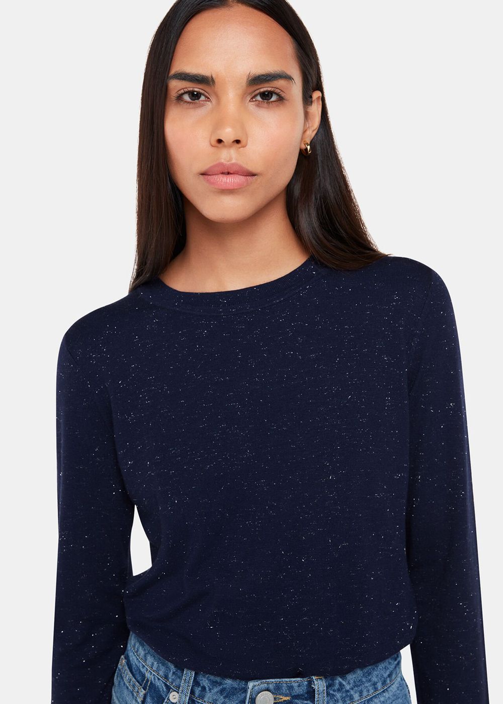 Whistles Annie Sparkle Crew Neck Sweater Navy | US-35240XZEV