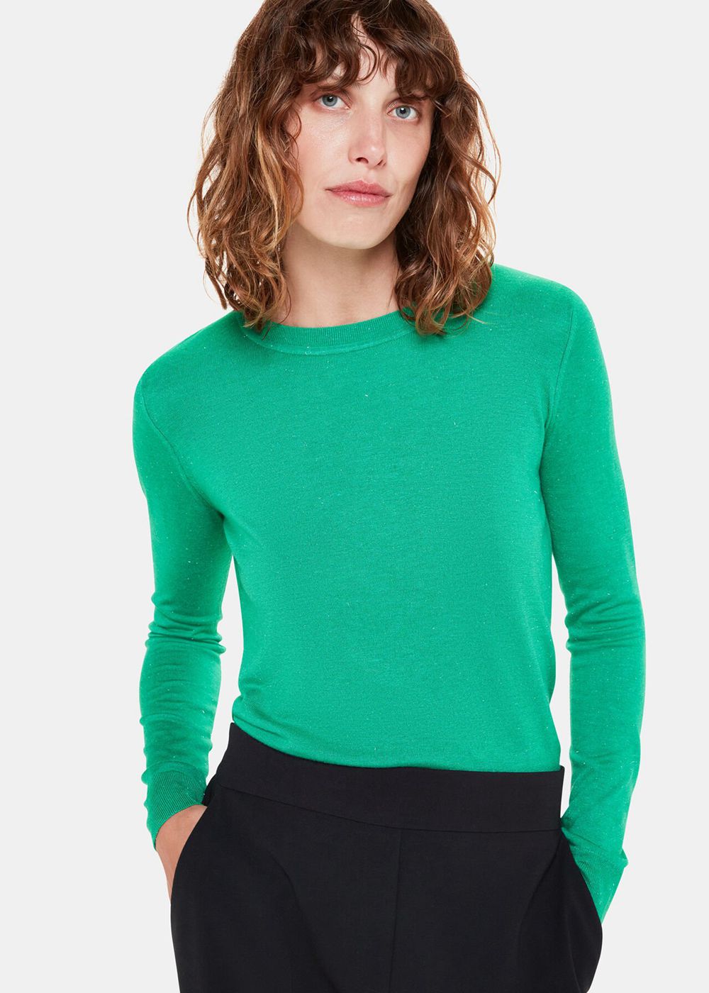 Whistles Annie Sparkle Crew Neck Sweater Green | US-45013SOFX