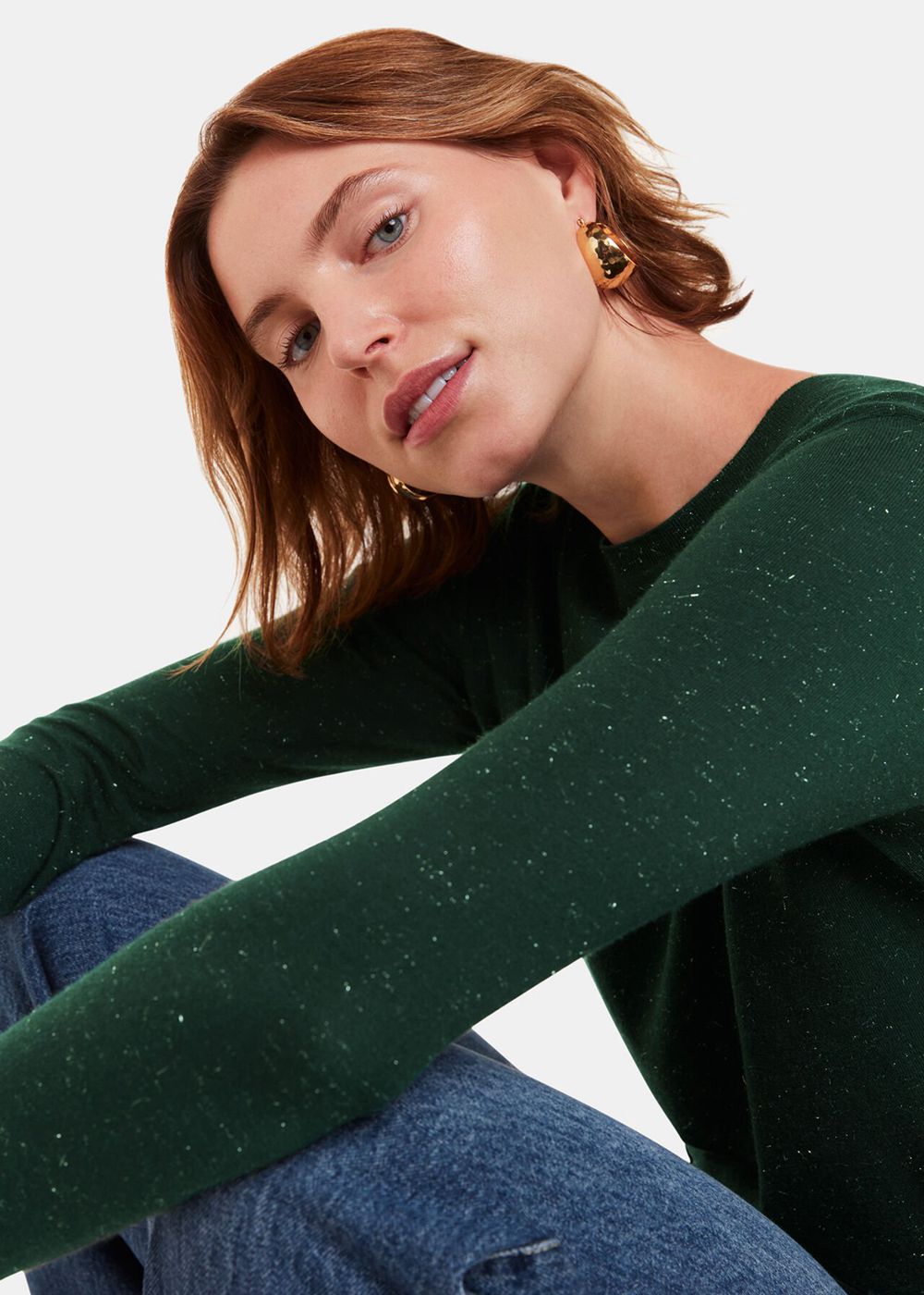 Whistles Annie Sparkle Crew Neck Sweater Dark Green | US-52049SVRZ