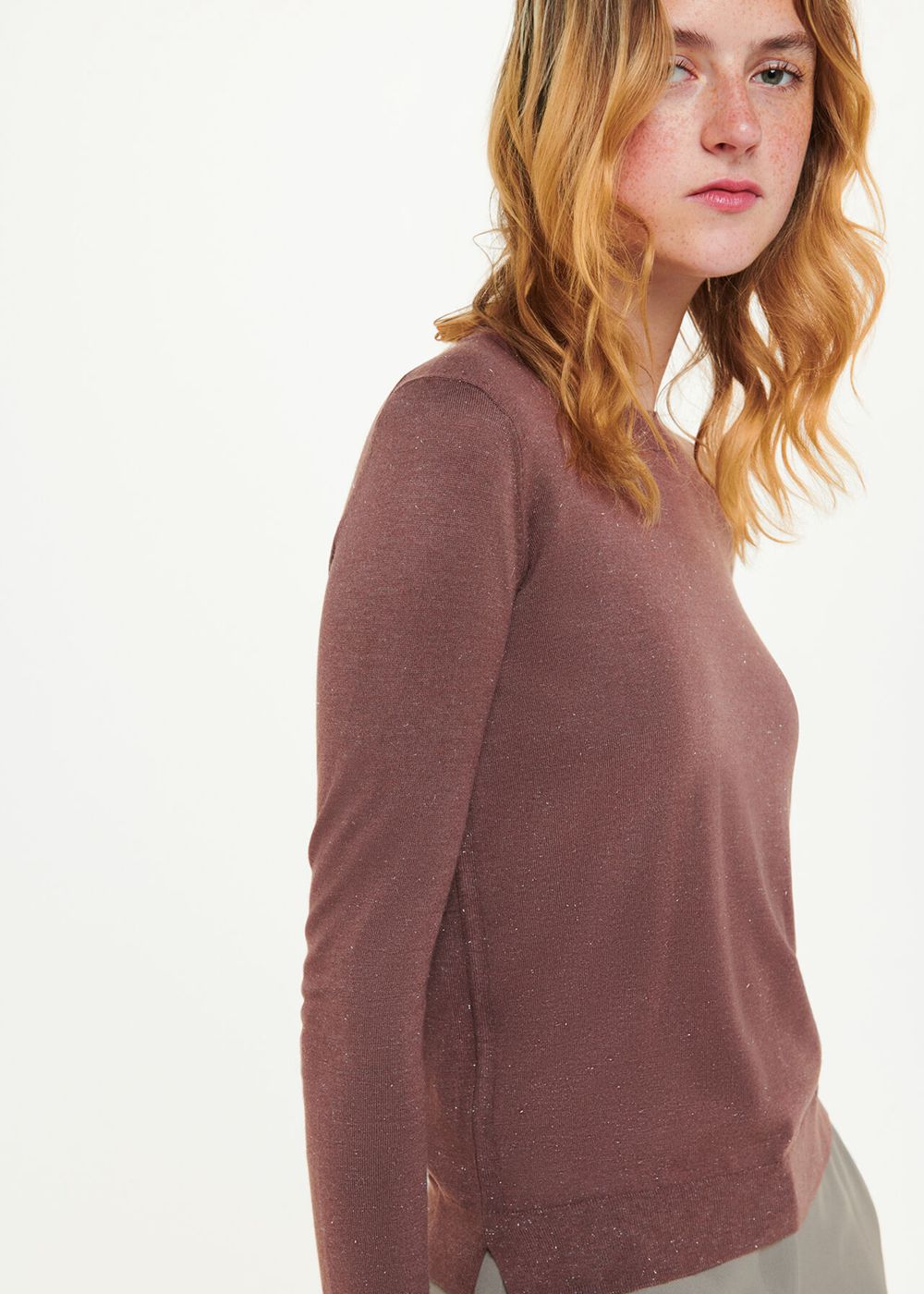 Whistles Annie Sparkle Crew Neck Sweater Brown | US-80963MIVA