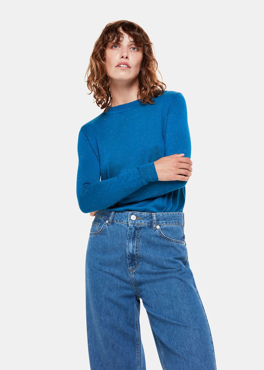 Whistles Annie Sparkle Crew Neck Sweater Blue | US-23049EJSF