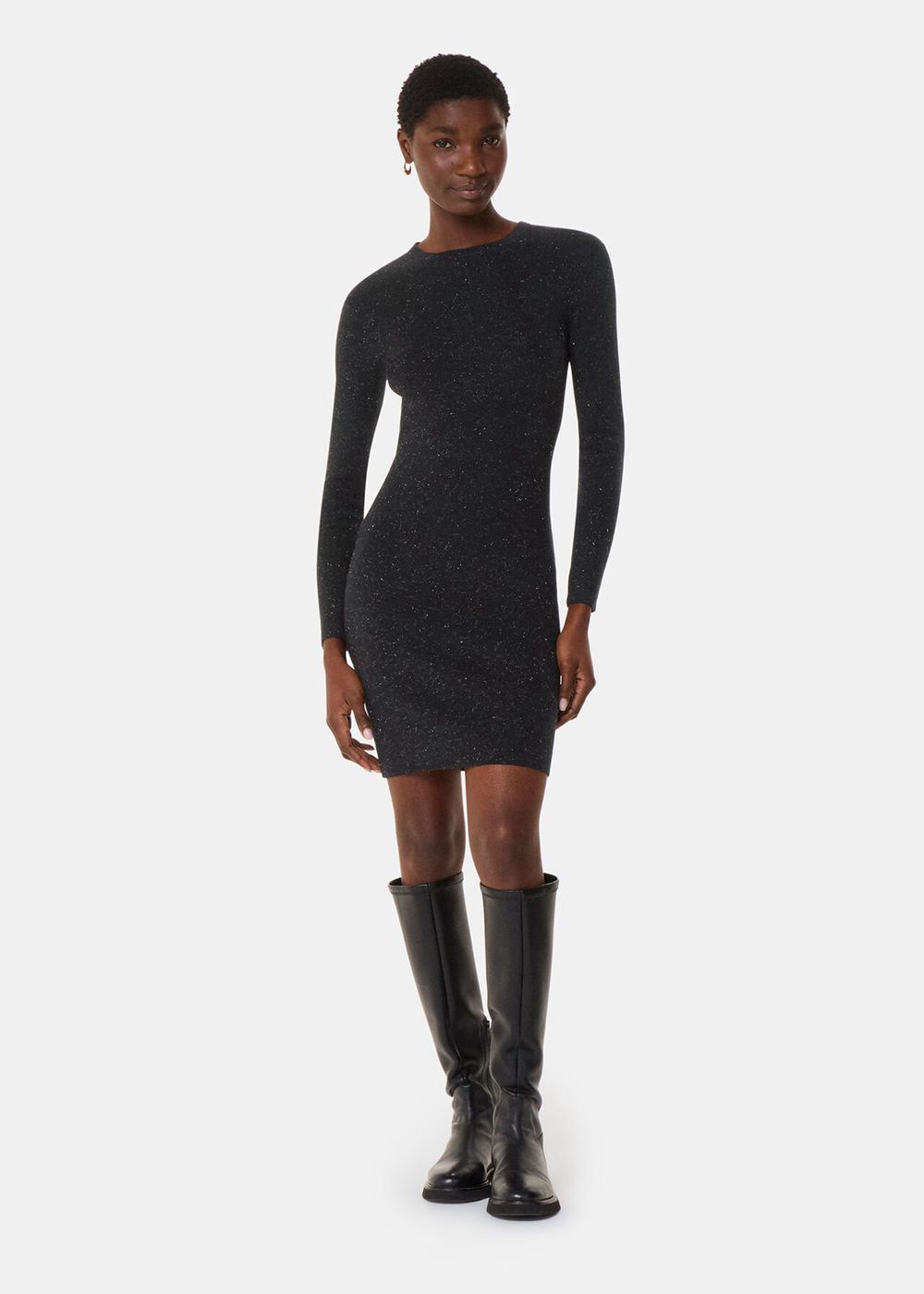 Whistles Annie Sparkle Short Knit Dress Black | US-31478MJPT