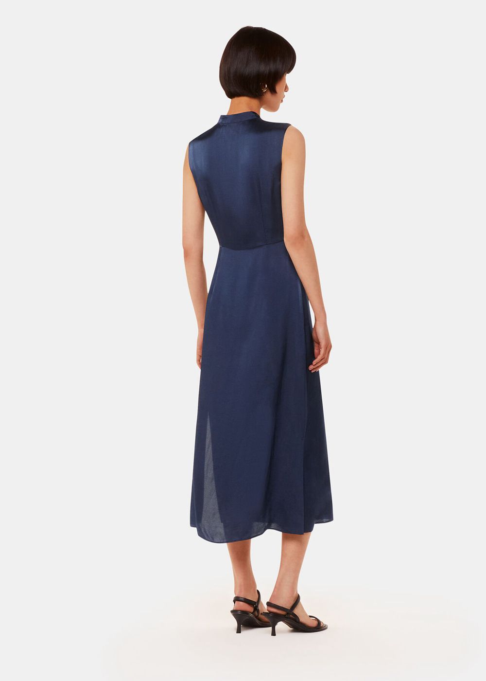 Whistles Aria Satin Midi Dress Navy | US-18672IJDO