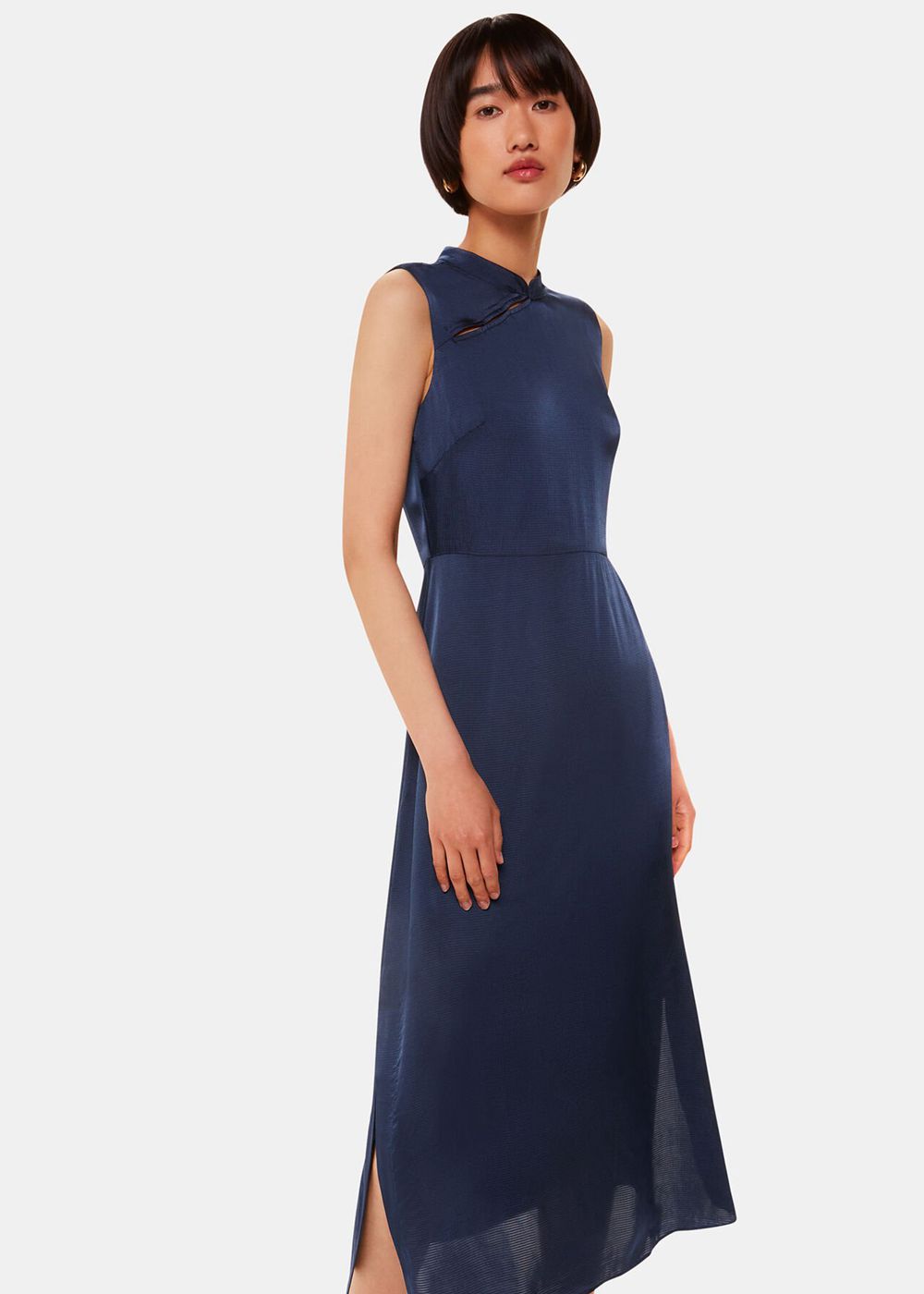 Whistles Aria Satin Midi Dress Navy | US-18672IJDO