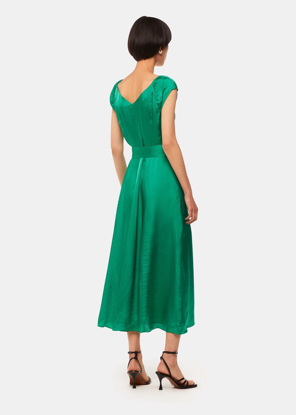 Whistles Arie Hammered Satin Midi Dress Green | US-56048WBJG