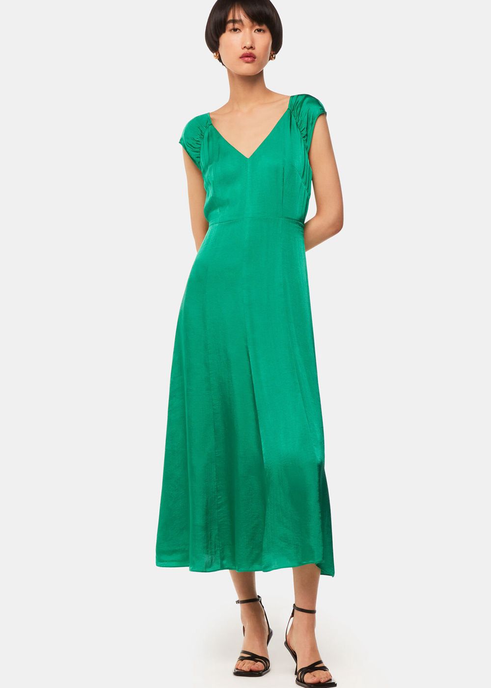 Whistles Arie Hammered Satin Midi Dress Green | US-56048WBJG