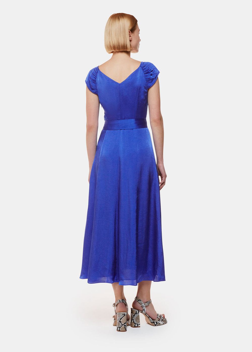 Whistles Arie Hammered Satin Midi Dress Deep Blue | US-45098XLGQ